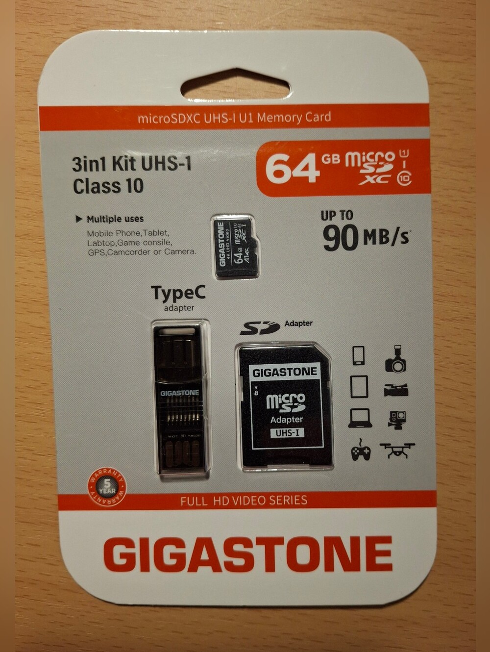 Gigastone 64GB microSDXC UHS-I U1 Class 10 Full HD Video 3-in-1 Kit
